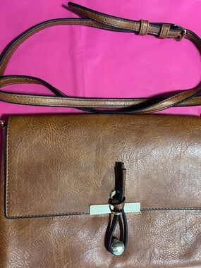 Brown Envelope Style Crossbody Shoulder Bag with Front Toggle Detail
